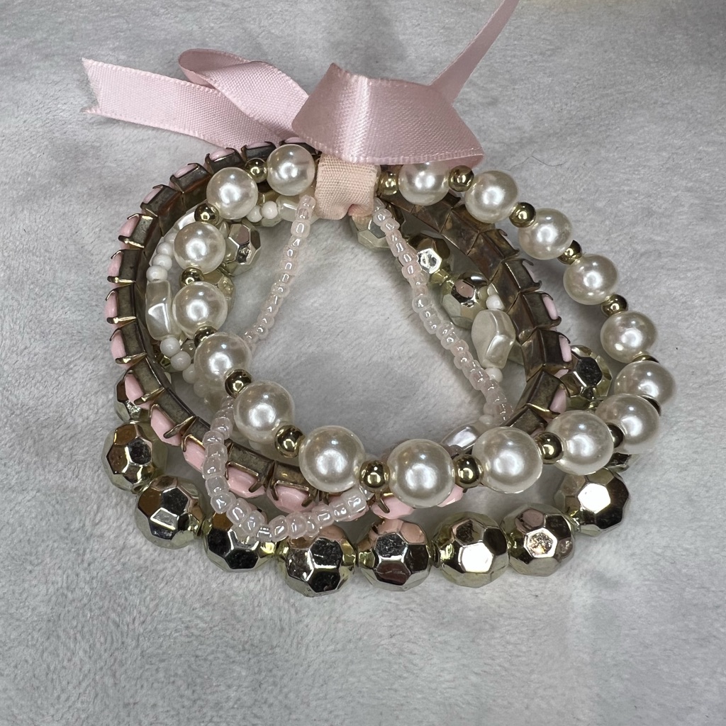 Silver/Pink/White Stack Bracelet
